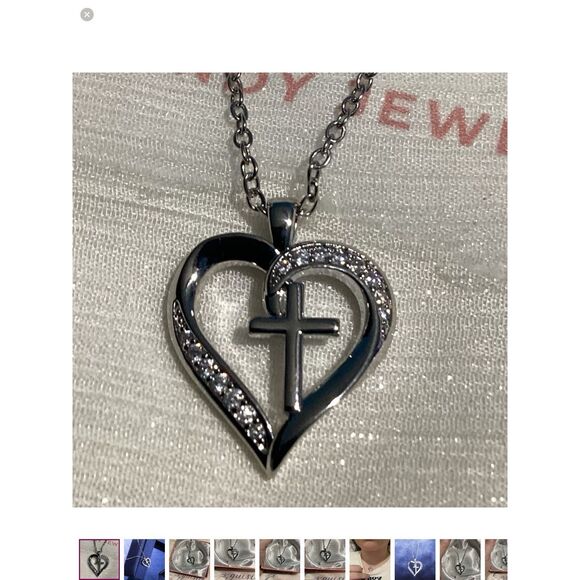 Sentimental Silver Cz Diamond Pave Sparkling Heart Cross Necklace - Picture 1 of 16